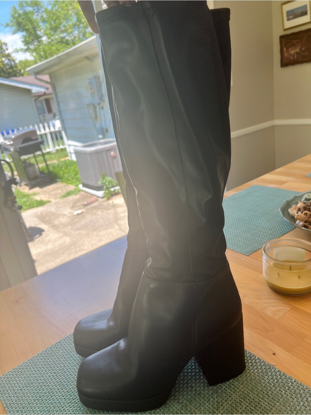 Steve Madden Black Platform Block Heel Knee Boots - Picture 2 of 7